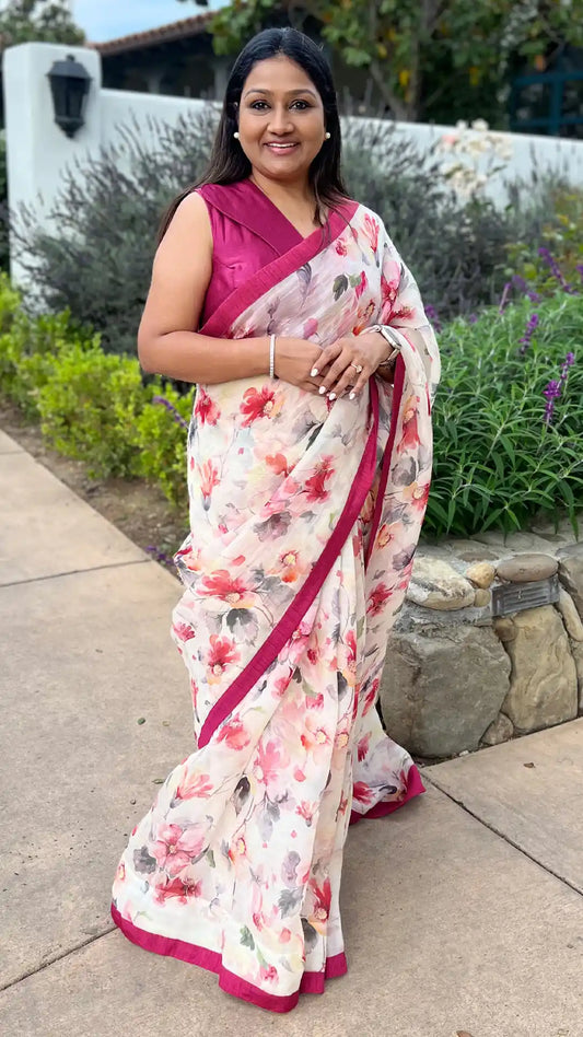 Floral Printed Organza Saree Saree