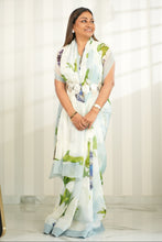 Load image into Gallery viewer, Soft Ice Blue Floral Chiffon Silk Saree Saree