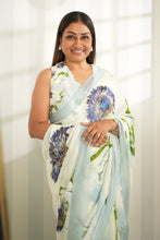 Load image into Gallery viewer, Soft Ice Blue Floral Chiffon Silk Saree Saree
