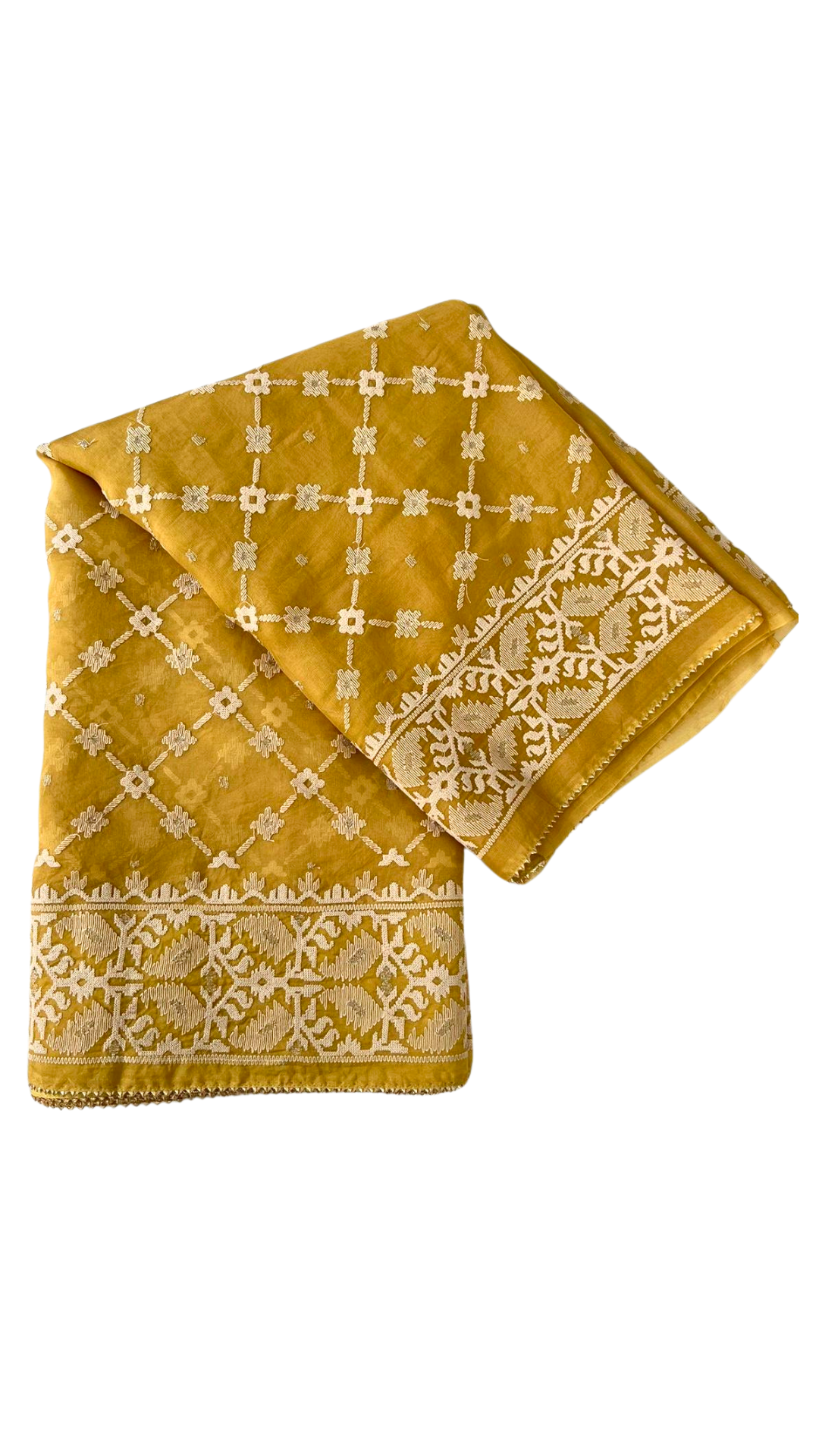 Mustard Organza Saree with Threadwork Saree