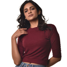 Load image into Gallery viewer, Hosiery Blouse by dolly jain- Elbow Sleeves - Maroon - Blouse featured