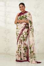 Load image into Gallery viewer, Beautiful Soft Pink Saree with Contrast Floral Print Saree