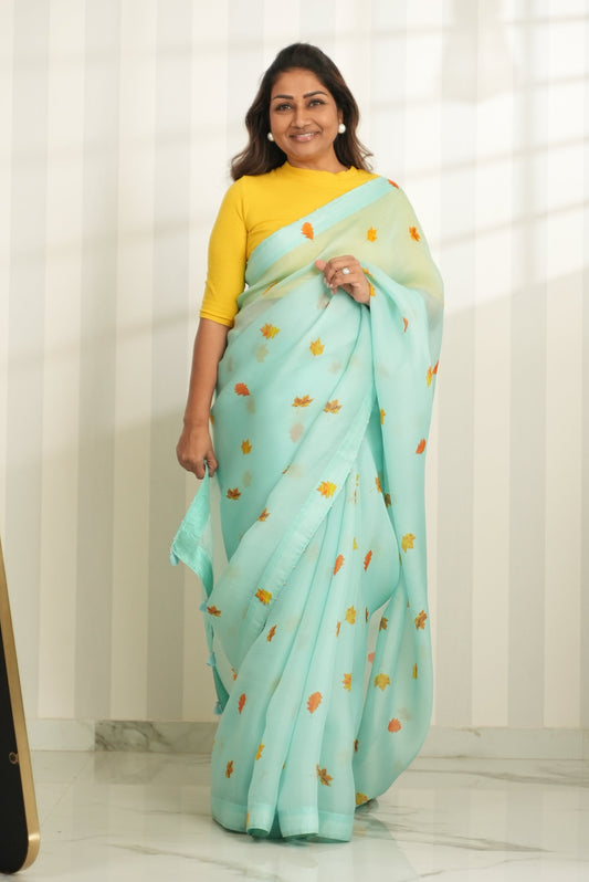 Autumn Breeze Sky Blue Organza Saree Saree