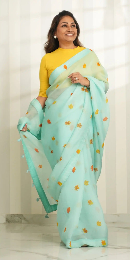 Autumn Breeze Sky Blue Organza Saree Saree