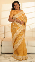 Load image into Gallery viewer, Golden Mustard Organza Saree with Thread work Saree