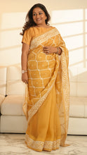 Load image into Gallery viewer, Golden Mustard Organza Saree with Thread work Saree