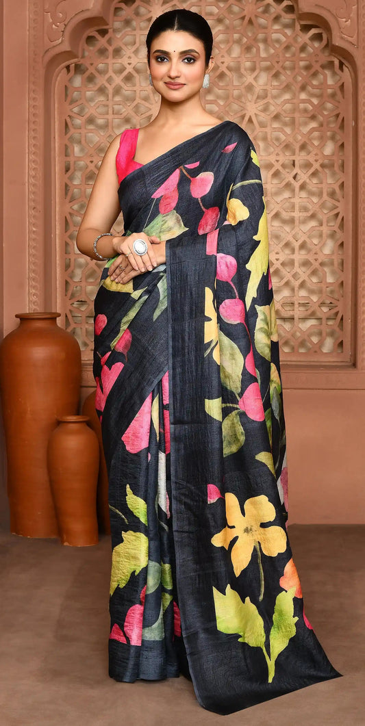 Raatrani Noir Tussar Silk Saree featured