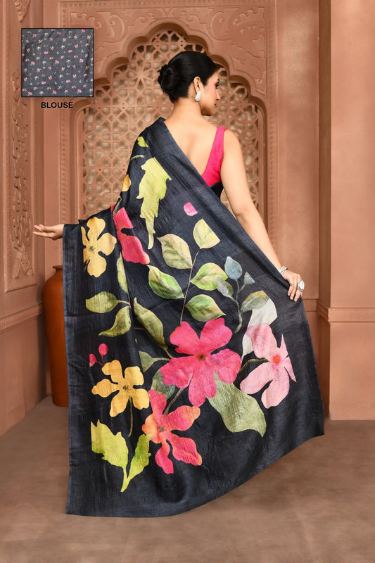 Raatrani Noir Tussar Silk Saree featured