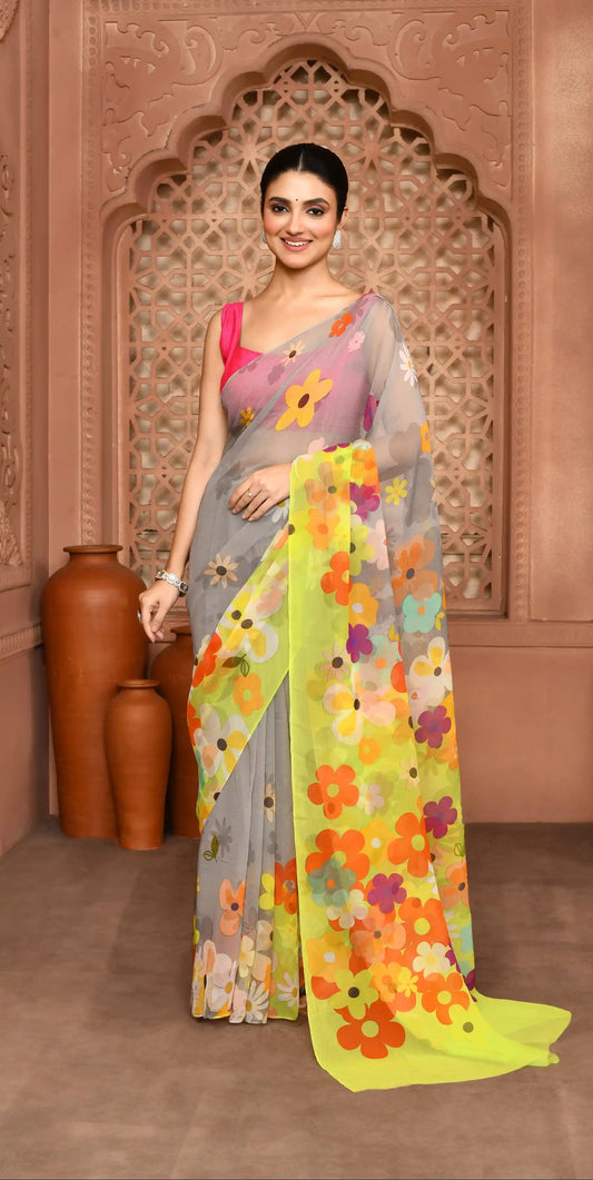 Rangriti Bloom Chinnon Saree featured