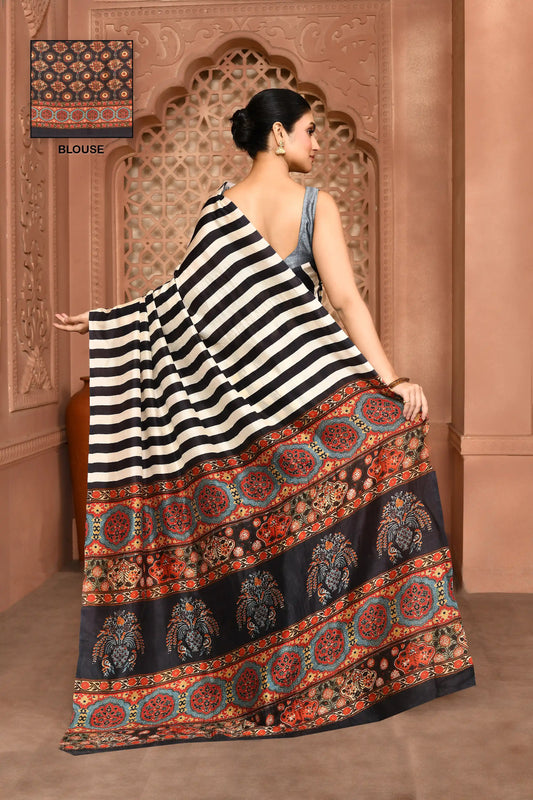 Reva Contrast Mulberry Silk Saree featured