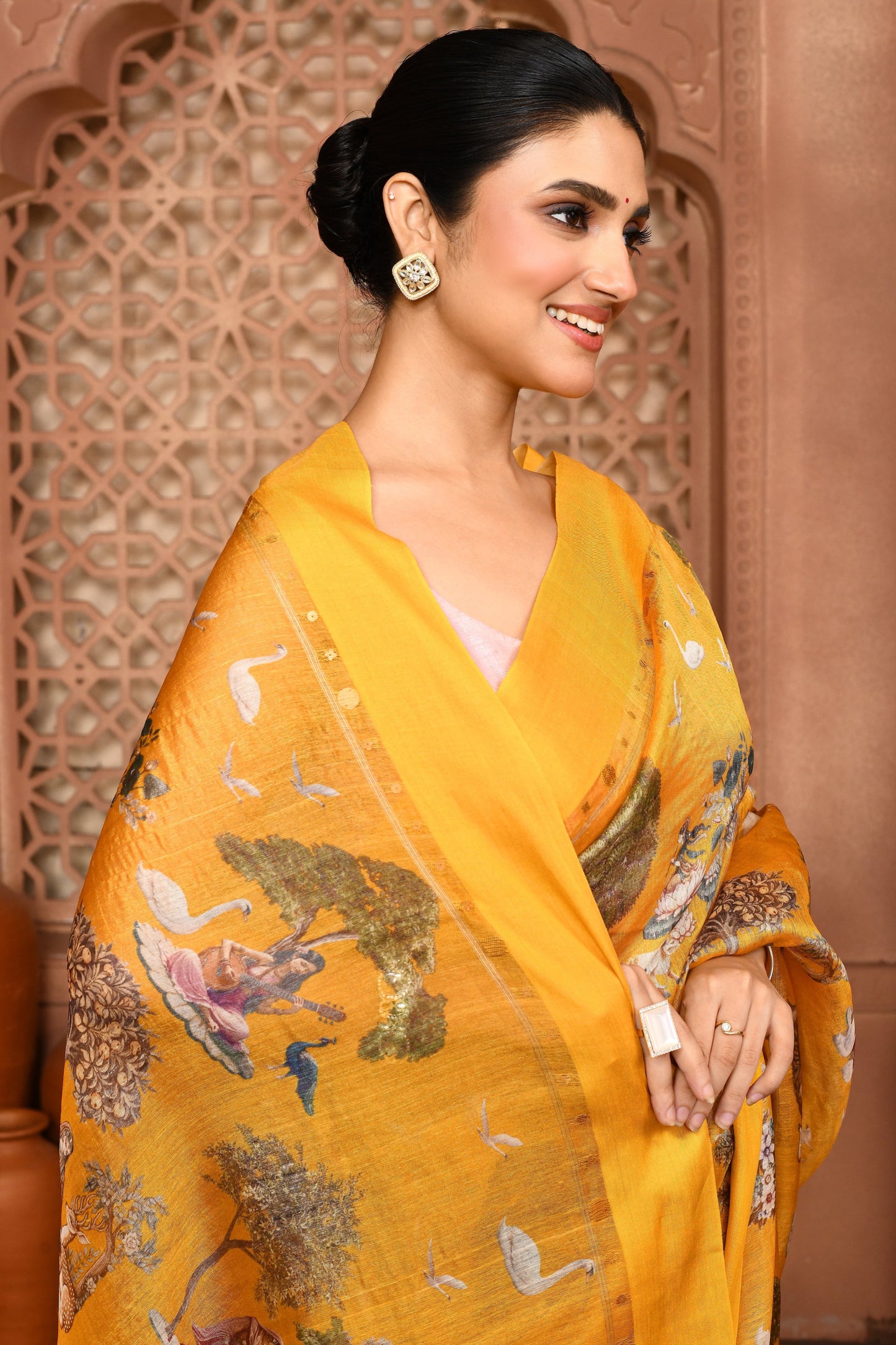 Shalini Pichwai Heritage Tussar Silk Saree Mustard Yellow featured removed