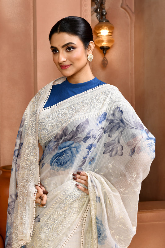 Floral Doria Kota Saree - Storm Blue featured