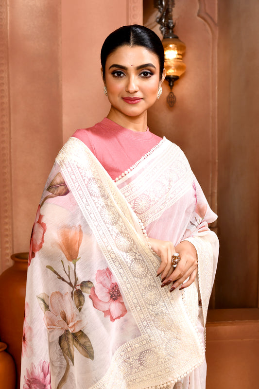 Bloom Doria Kota Saree Dusty Pink Saree featured
