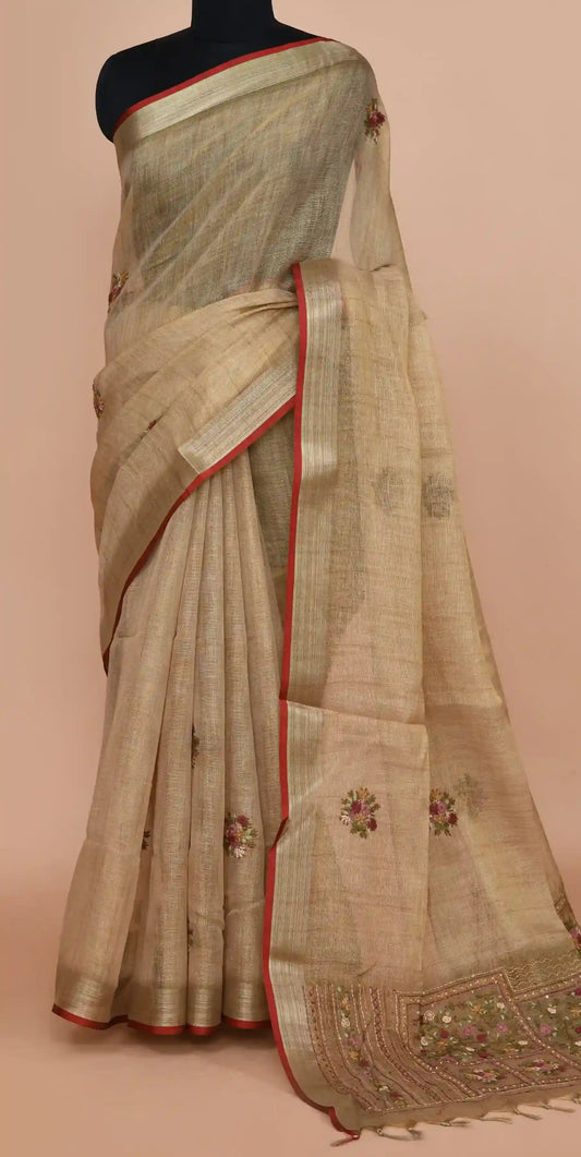 Kavya Muted Gold Beige Saree featured