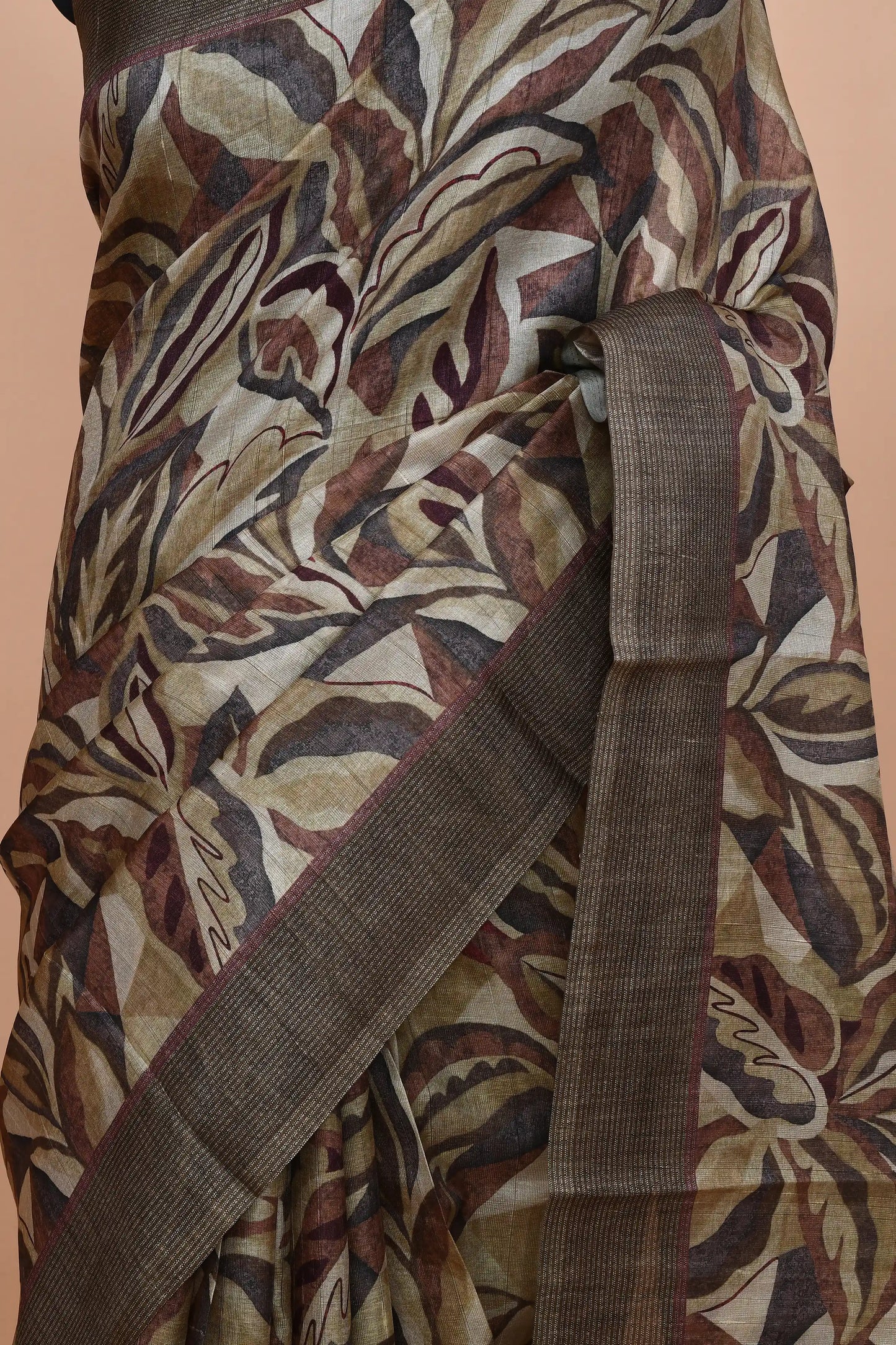 Lavanya Taupe Brown Saree featured