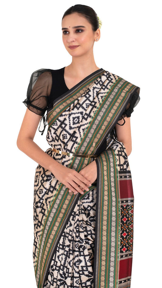 Black Patola Silk Saree with Ikkat Pattern Saree
