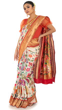 Load image into Gallery viewer, Red Bordered Elegant Saree with Vivid Flora and Fauna Saree