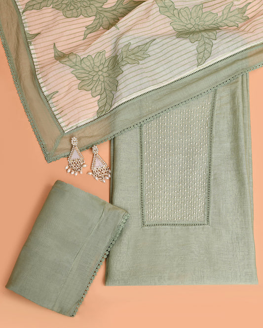 Pearl Ladder Mal Chanderi Kurti Material Mint Green featured