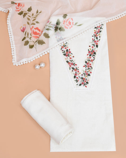 Rose Vignette Mal Chanderi Kurti Material Light Beige featured