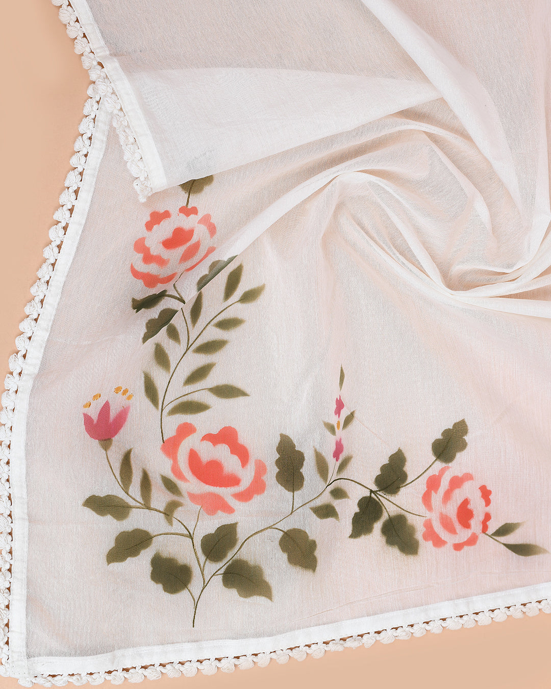 Rose Vignette Mal Chanderi Kurti Material Light Beige featured