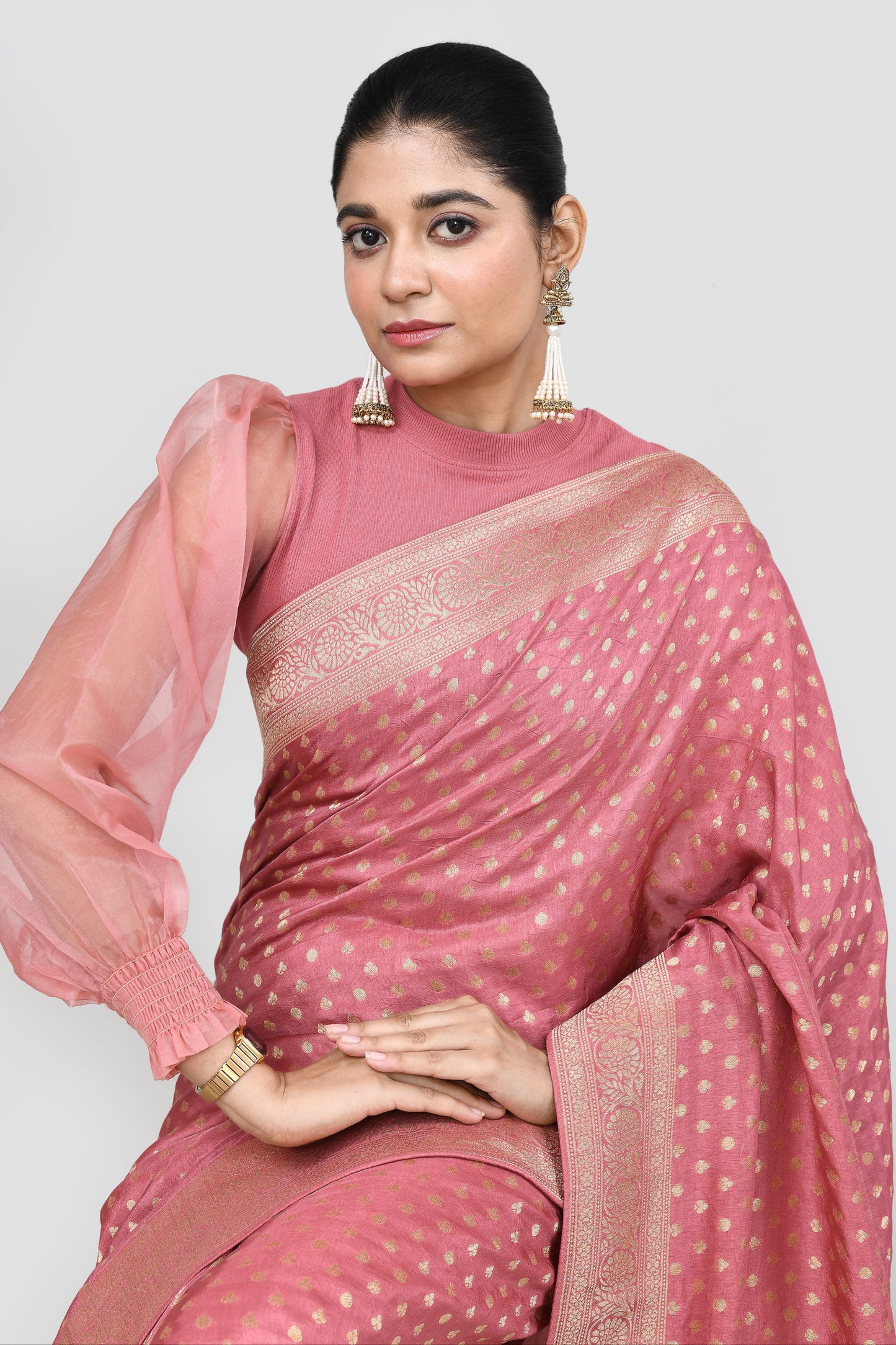 Luxurious Rose Pink Dola Khaddi Saree Saree