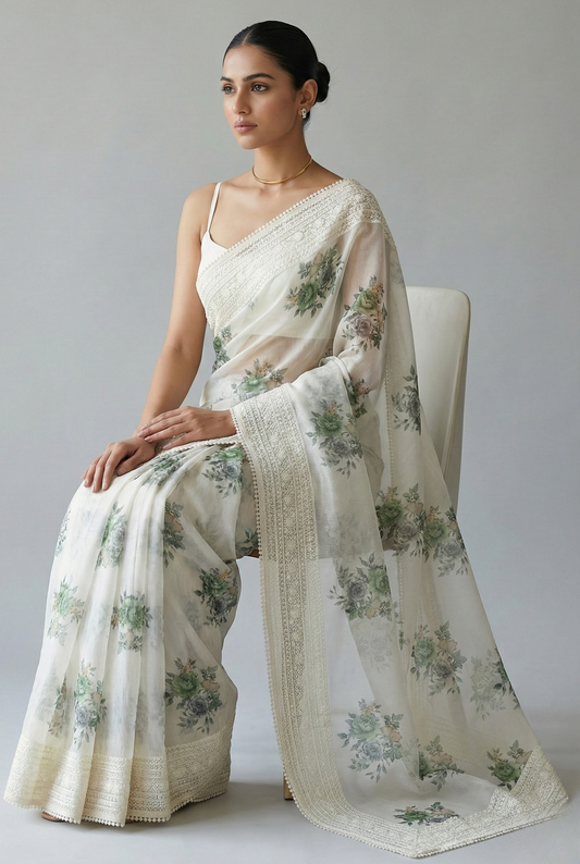 Eshani Pure Super Net Saree Green featured