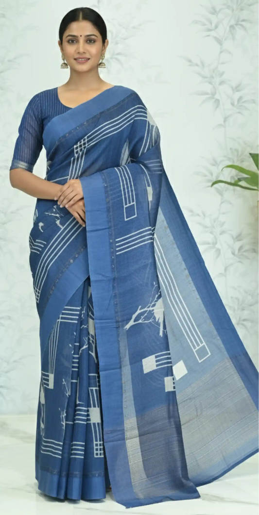 Kashvi Geometric Tussar Silk Saree Zodiac blue featured