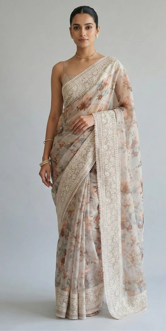 Nayara Kota Doriya Garden Saree Dark Beige Saree featured