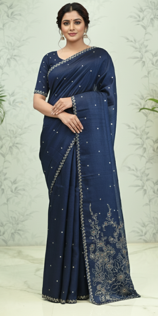 Meera Scallop Glow Tussar Silk Saree featured