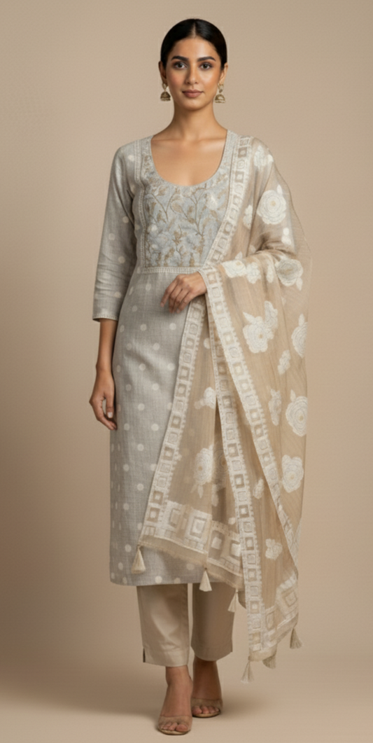 Greige Rose Mal Chanderi Kurti Material featured
