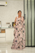 Load image into Gallery viewer, Blush Pink Floral Organza Saree Saree