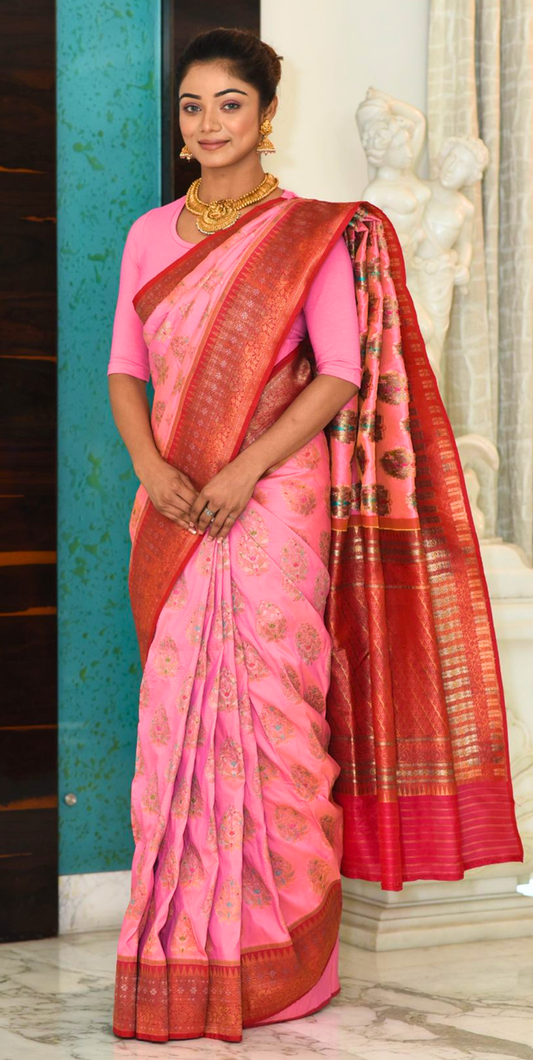Baby Pink Zari Silk Saree Saree