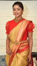 Load image into Gallery viewer, Golden Red Zari Powerloom Silk saree Saree