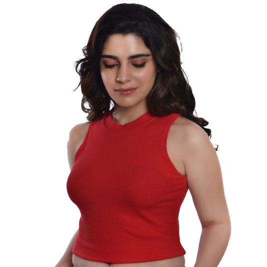 Sleeveless Hosiery Blouses - Red - Blouse featured