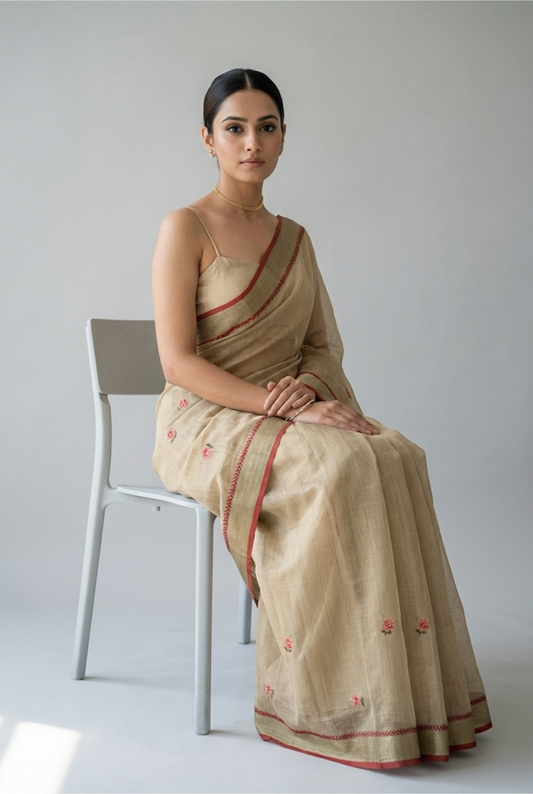 Triveni Linen Tissue saree Sage Green Saree featured