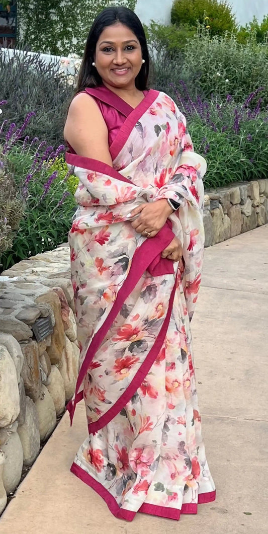 Floral Printed Organza Saree Saree