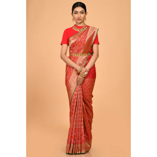 Red Bandhani Saree Saree