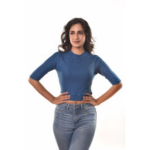 Load image into Gallery viewer, Hosiery Blouses - Elbow Sleeves - Azure Blue - Blouse featured