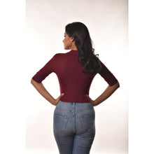 Load image into Gallery viewer, Hosiery Blouses - Elbow Sleeves - Maroon - Blouse featured