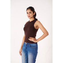 Load image into Gallery viewer, Sleeveless Hosiery Blouses - Dark Brown - Blouse featured