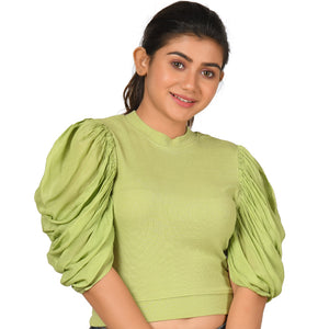 Hosiery Blouses - Mesh Pleated Sleeves - Lime Green - Blouse featured