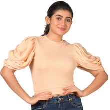 Load image into Gallery viewer, Hosiery Blouses - Mesh Pleated Sleeves - Tan - Blouse featured