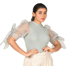 Load image into Gallery viewer, Hosiery Blouses- Bow Tie Up Sleeves - Mint Green - Blouse featured