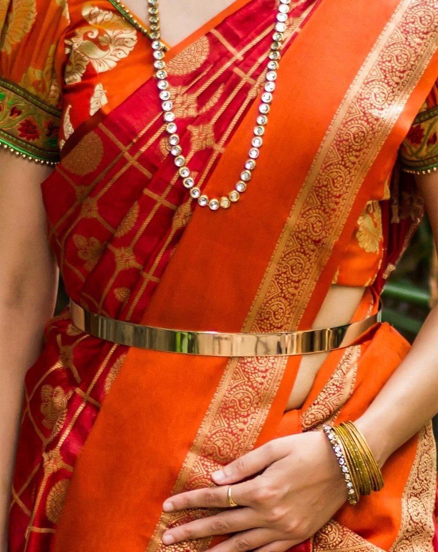 Golden Metallic Saree Belt - Main Image