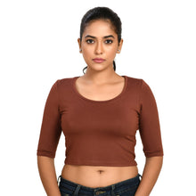 Load image into Gallery viewer, Cotton Rayon Blouses Plus Size - Elbow Sleeves Brunette Brown Bust size 42-48 Blouse