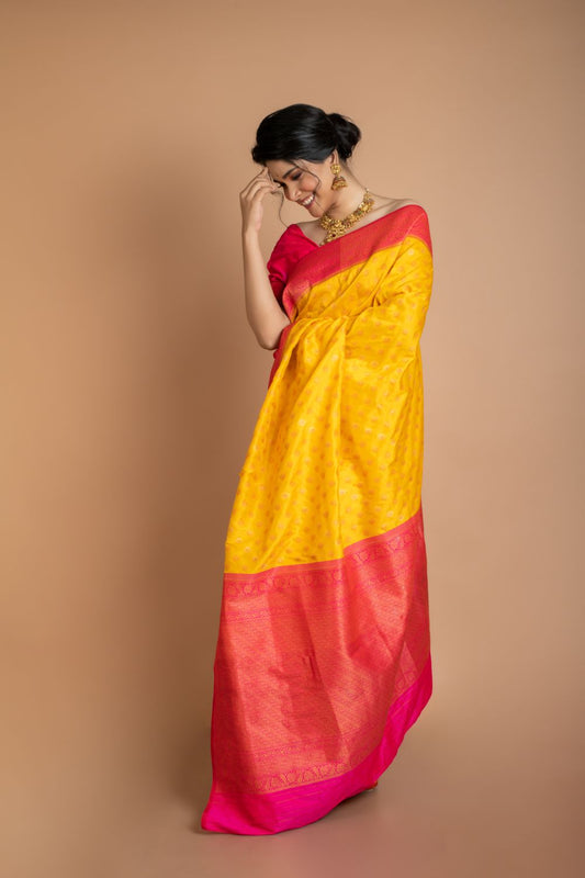 Bright Yellow Silk Saree Saree