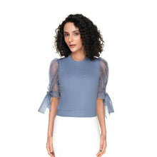 Load image into Gallery viewer, Hosiery Blouses- Bow Tie Up Sleeves - Brilliant Blue - Blouse featured