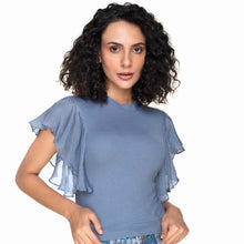 Load image into Gallery viewer, Hosiery Blouses- Flutter Sleeves - Brilliant Blue - Blouse featured