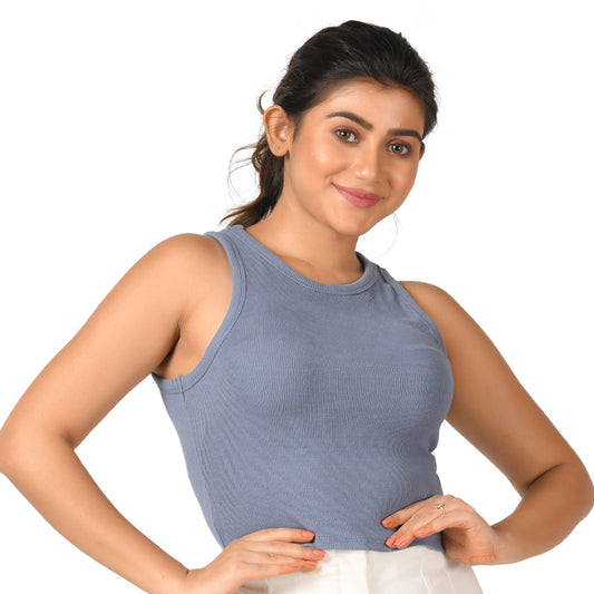 Hosiery Blouse- Sleeveless - Brilliant Blue - Blouse featured