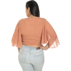 Hosiery Deep Neck Blouses - Butterfly Sleeves - Regular Size - Cider - Blouse featured